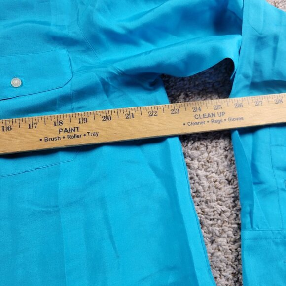 LAUREN Ralph Lauren Shirt Womens Medium Blue Silk Button Up Long Sleeve Stains - Picture 8 of 11